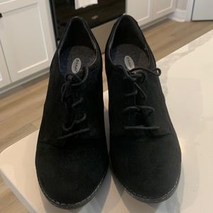 Dr Scholls Cheer Black Ankle Booties 2.3/4" Stacked Block Heel Size 8 Like New